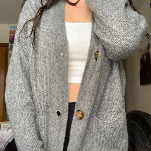 Gray Cardigan Sweater with Buttons